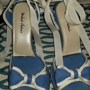 Women's light blue denim wedge lace ups